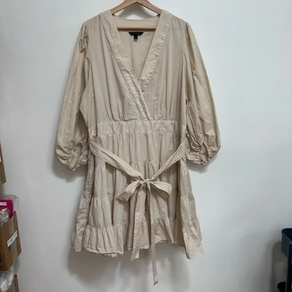 Banana Republic Factory Tiered Surplice Mini Dress Women XXL V-Neck Balloon Slee - Picture 2 of 13